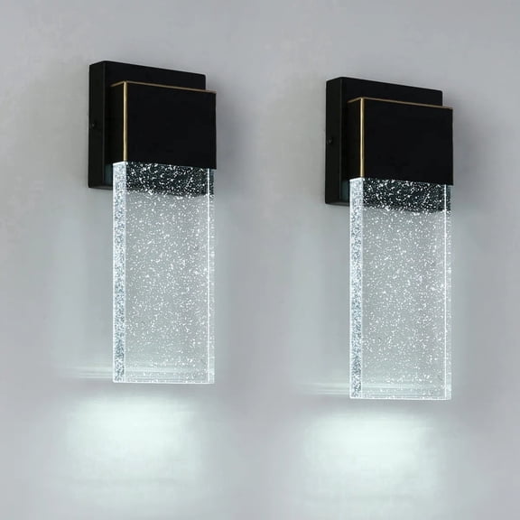 6W LED Wall Sconce Light, Modern Black Bubble Glass Indoor Outdoor Waterproof Wall Fixture, 6000K Cool White 420 Lumens, Easy Install for Bedroom Porch Patio 2 Pack