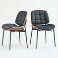 thumbnail image 6 of Mid Century Modern Dining Chairs with Walnut Grain Back, Black Faux Leather Dining Room Chairs Set of 2, Checkered Soft Cushion Kitchen Chairs with Adjustable Foot Pads, 6 of 8