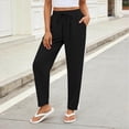 thumbnail image 6 of Mifsaly Linen Blend Pants for Women Side Lace Stripe High Waisted Summer Pant Lightweight Breathable Loose Casual Everyday Wear Outfits with Pockets Black,S, 6 of 7