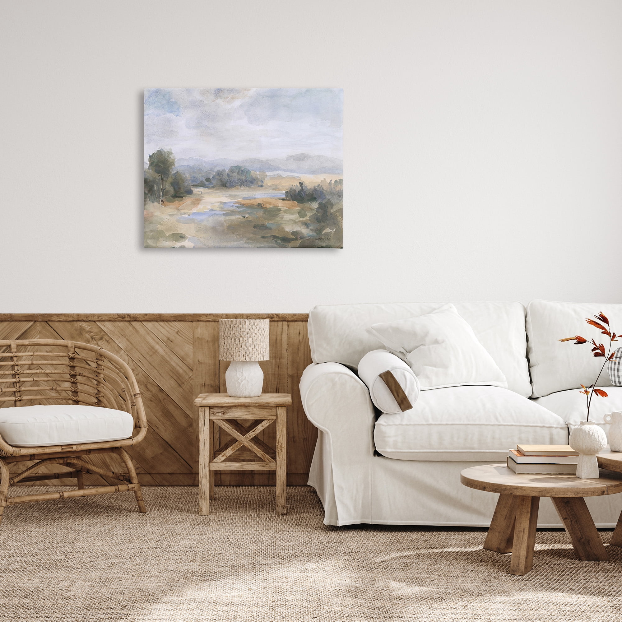 Stupell Industries Abstract Stream & Clouds Landscape Painting Gallery Wrapped Canvas Art Print Wall Art, 40 x 30