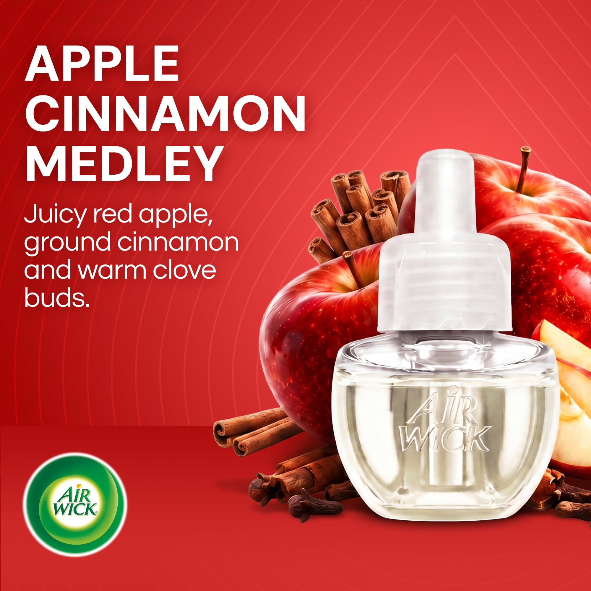 (4 pack) Air Wick Plug-In Scented Oil Warmer Air Freshener Starter Kit, Apple Cinnamon Medley, 2 Piece