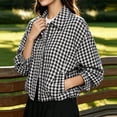 thumbnail image 5 of DISKEBUISS Women's Cropped Gingham Plaid Jacket Lapel Zip & Snap Long Sleeve Short Outerwear for Fall Winter, 5 of 7