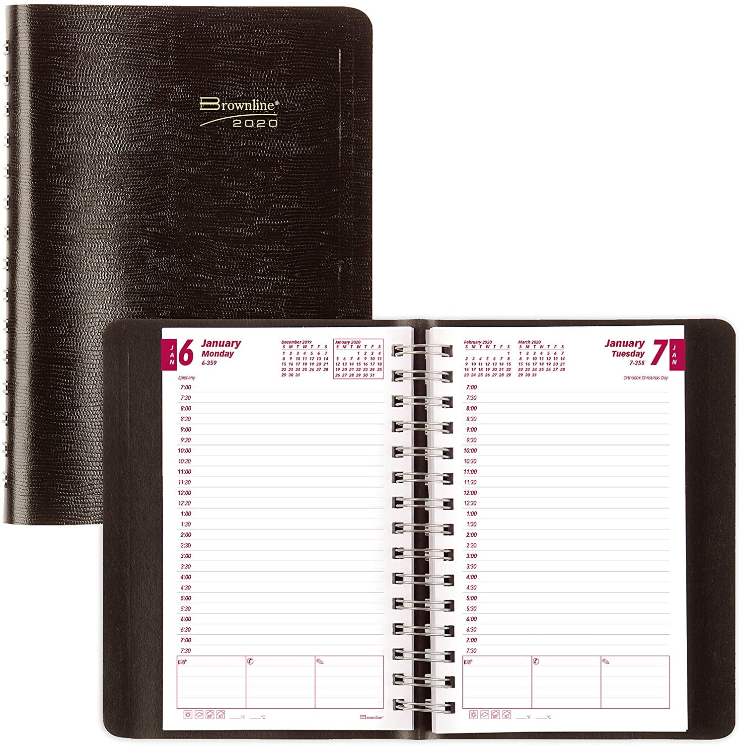 Brownline 2020 Daily Appointment Book/Monthly Planner, TwinWire, Black