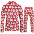 thumbnail image 5 of Men Long Sleeve Casual Button Christmas Printed Suit Jacket Two piece Set Holiday Festive Theme Funny Suits, 5 of 7