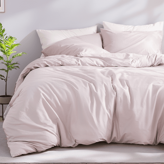 100% Cotton Comforter Set – Beige Grey, Linen-Like Texture, Super Soft & Breathable Lightweight Bedding Set, 3-Piece Durable Percale Comforter for All Seasons