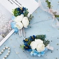 thumbnail image 7 of 2PCS Flower Wrist Corsage Wedding Flowers Accessories Artificial White Blue Rose Silk Elastic Wristband Boutonniere Buttonholes Groom and Bride Wedding Bridal Accessories, 7 of 7