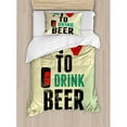 thumbnail image 3 of Retro Duvet Cover Set King Size, I Love to Drink Beer Calligraphy with A Hand Holding Booze Bottle Grunge Illustration, Decorative 3 Piece Bedding Set with 2 Pillow Shams, Multicolor, by Ambesonne, 3 of 3