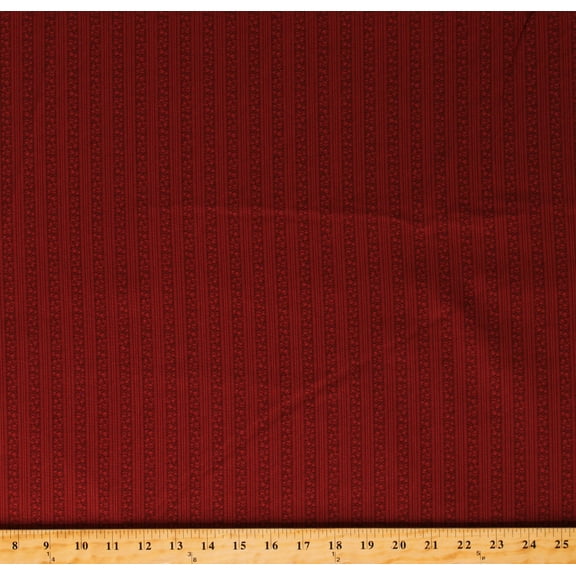 Cotton Red Patterned Striped Flowers Historical Abby's Treasures Red Cotton Fabric Print by the Yard (1319-88)