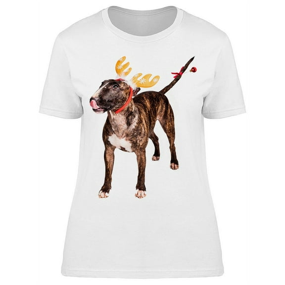 Reindeer Bull Terrier T-Shirt Women -Image by Shutterstock, Female 3X-Large