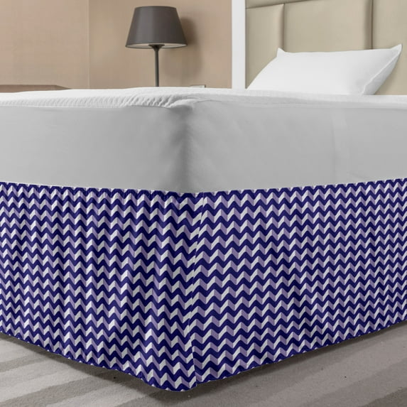 Zigzag Bed Skirt, Abstract Curvy Stripes on Geometric Vertical Contrasting Stripes Design, Elastic Bedskirt Dust Ruffle Wrap Around for Bedding Decor, 4 Sizes, Dark Violet Lilac White, by Ambesonne