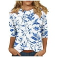 thumbnail image 2 of Tnhcen Women's Fall Fashion Floral Print 3/4 Sleeve Loose Round Neck T-Shirts - Casual Daily Oversized Tops Stretchy S-3XL, 2 of 5
