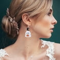 thumbnail image 4 of SUSHANG Ghost Pumpkin Earrings Halloween Drop Dangle Earrings for Women Lightweight Wooden Pumpkin Black Bat Halloween Earrings Cute Earrings Halloween Theme Gifts Party, 4 of 9
