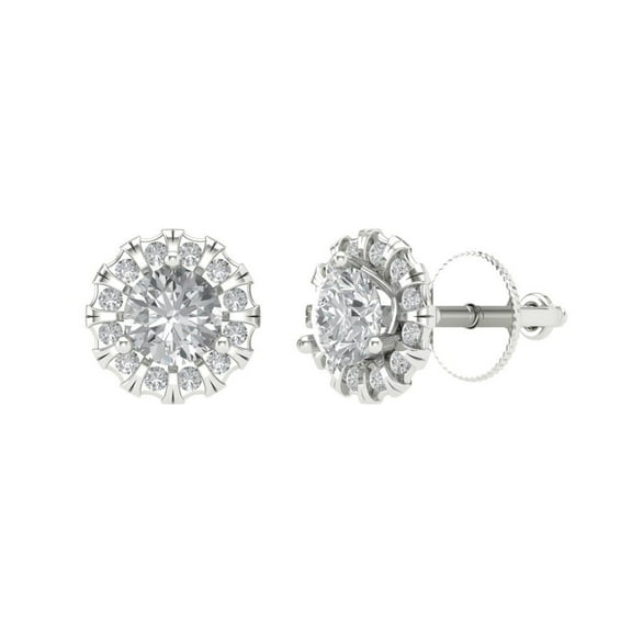 0.8808 ct Screw-Back Stud Earrings for Women | 4.5mm Round Cut Moissanite | 18K White Gold