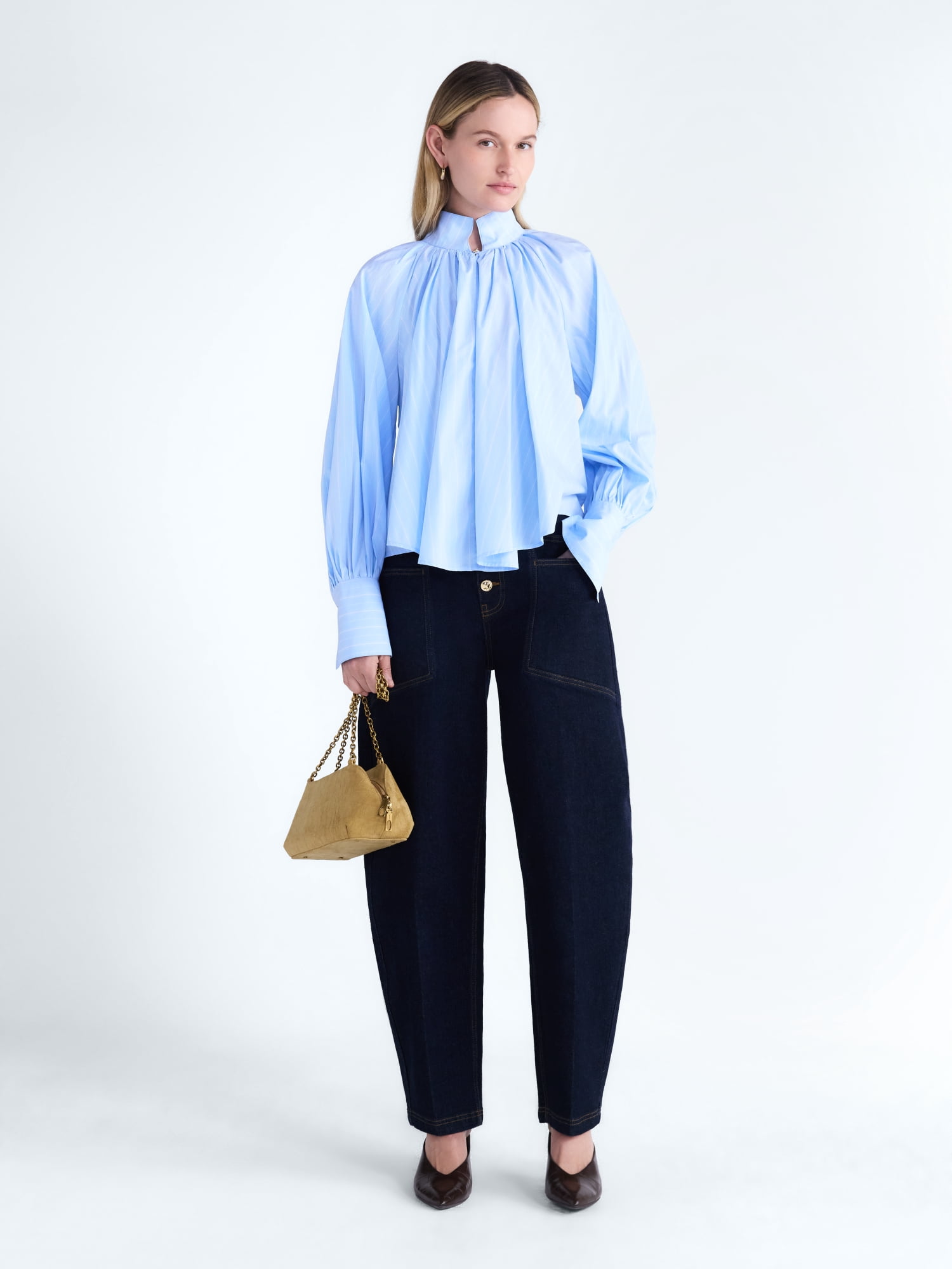 Scoop Women's and Women's Plus Flowy Volume Cotton Blouse, Sizes XS-4X