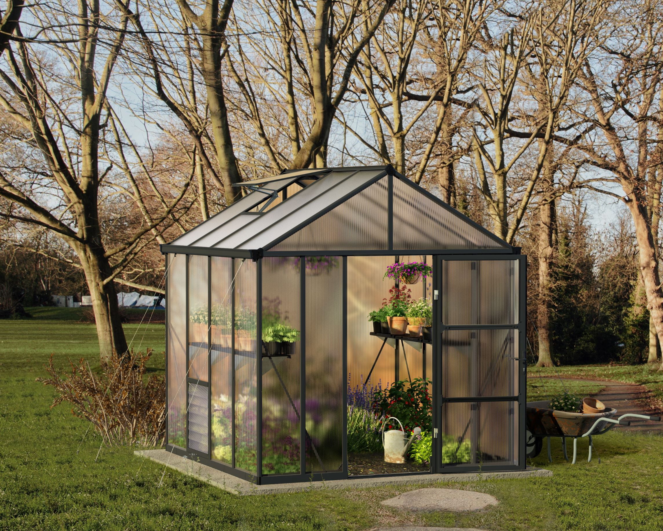 Palram - Canopia Glory 8' x 8' Walk-In Greenhouse - Gray - with Automatic Roof Vent Opener