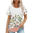 thumbnail image 1 of Hauts d'Été à Manches Courtes Mode Femme 2024 Blouses Plissées Décontractées Col Rond Couleur Unie t-Shirts (TTTG, Bleu 12), 1 of 6