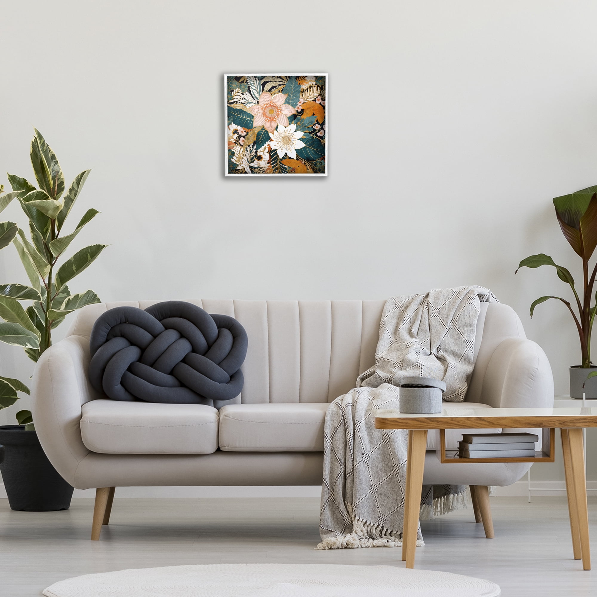 Stupell Industries Boho Flower Pattern Botanical & Floral Painting White Framed Art Print Wall Art, 17 x 17