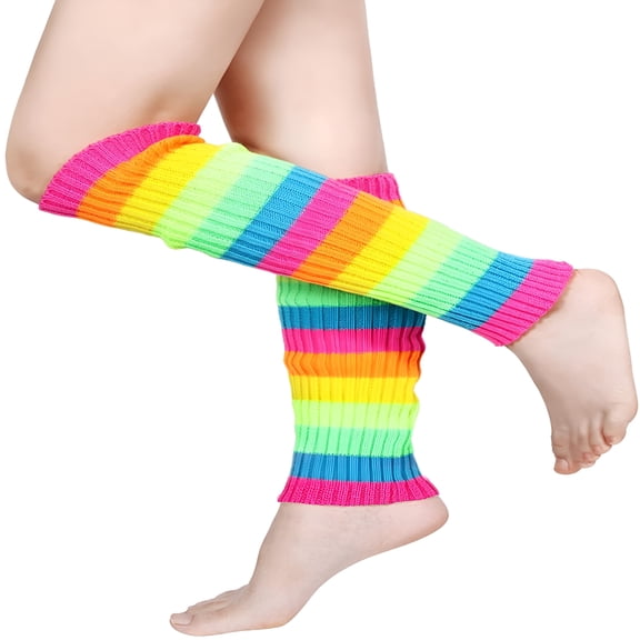 TELOLY Leg Warmers for Women 80s Ribbed Knit Leg Warmer Costume Womens Leg Warmers Sports Party Accessories Rainbow