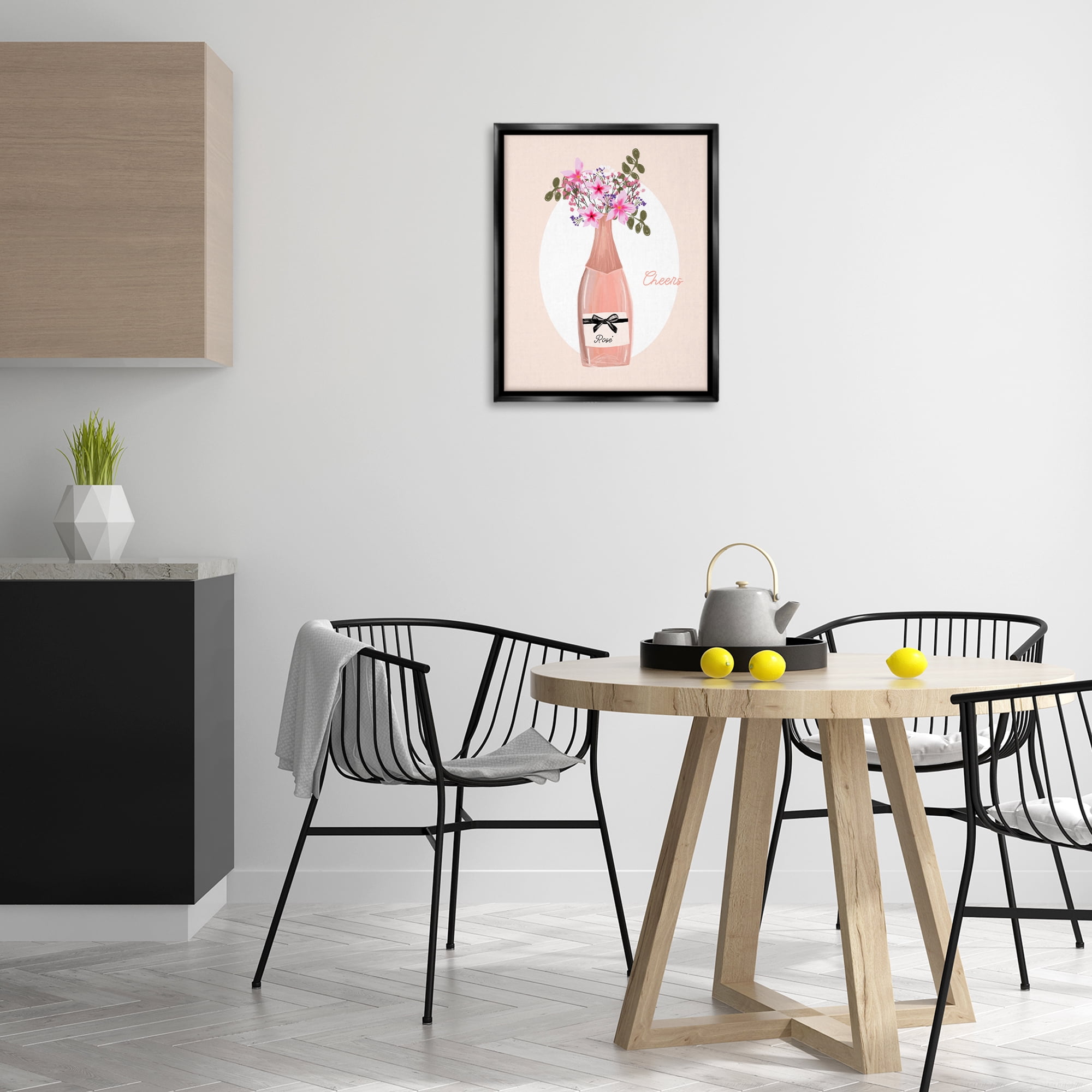 Stupell Industries Cheers Pastel Rosé Food & Beverage Painting Black Floater Framed Art Print Wall Art, 17 x 21