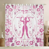 Weightlifting Curtains & Drapes Pink Botanical Flowers (42Wx90L) 2 Panels 30%-50% Blackout Curtains Teens Bedroom Decor,Sports Athlete Curtains Barbell Fitness Window Curtains