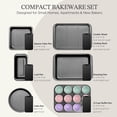 thumbnail image 2 of Compact Baking Pans Sets, Nonstick Bakeware Sets 19-Piece with Round/Square Cake Pan, Loaf Pan, Muffin Pan, Cookie Sheet, Roast Pan, Cooling Rack, Carbon Steel Bake Set, 2 of 4