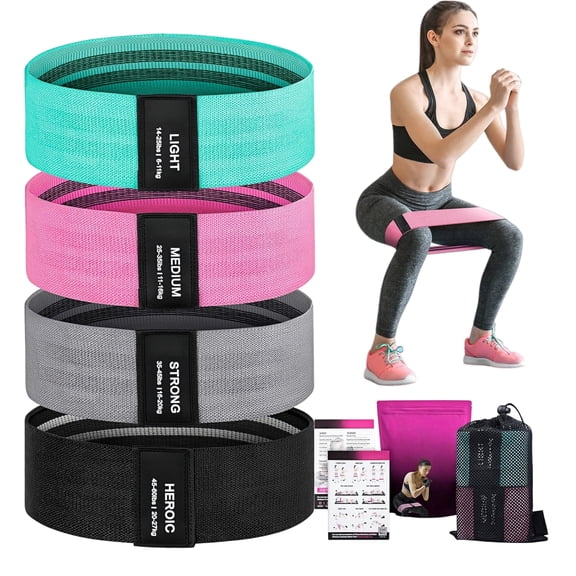 4 Pcs Resistance Bands for Working Out, 4 Levels Fabric Booty Bands for Home / Gym / Outdoor