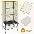 thumbnail image 6 of M optimized Metal 69" Large Rolling Bird Cage with Feeding Bowls, Slide-Out Tray & Perch, Black, 6 of 9