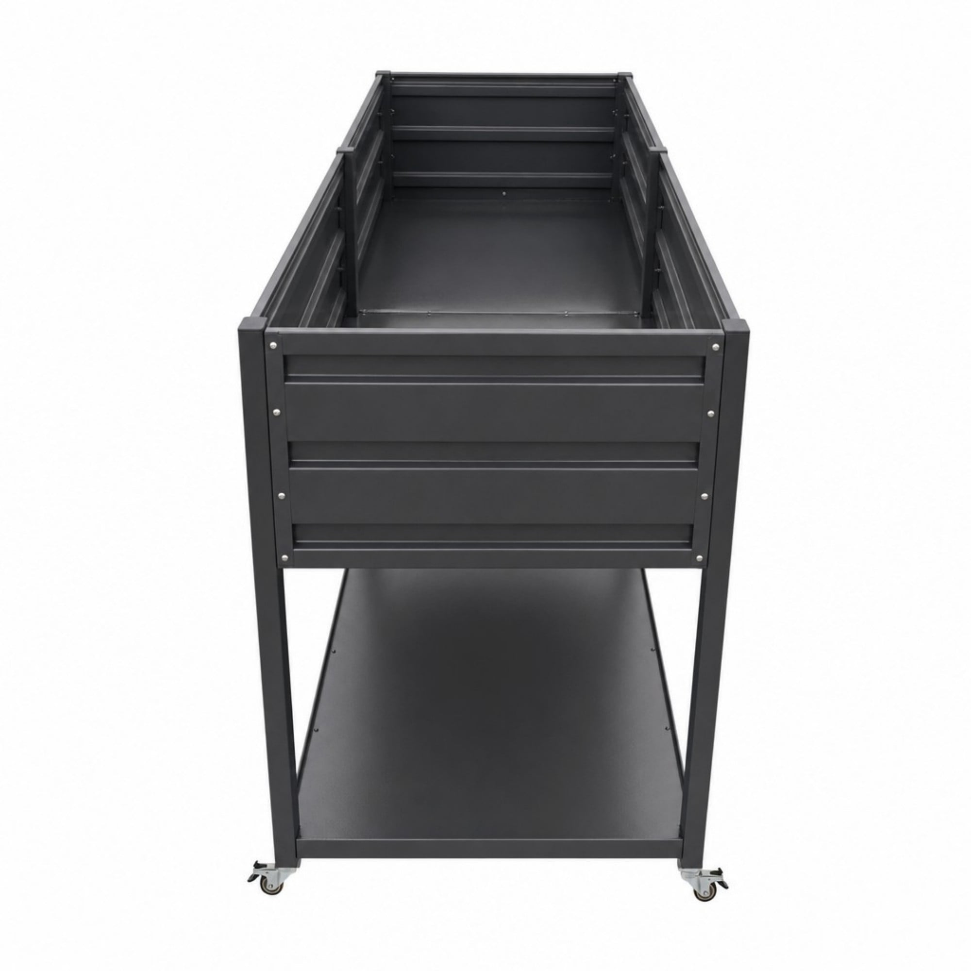 Aukfa 2-Tier Elevated Raised Garden Bed with Lockable Wheels, 37.8" Tall Outdoor Galvanized Metal Planter Box for Vegetables, Herbs, Flowers, Patio Backyard Garden, Black