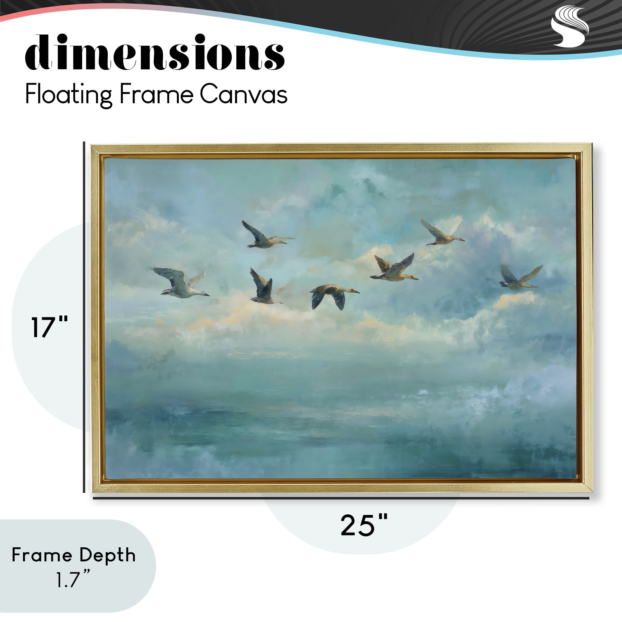 Stupell Industries Blue Skies Geese Gold Framed Floater Canvas Wall Art, design by Petal Prints Design