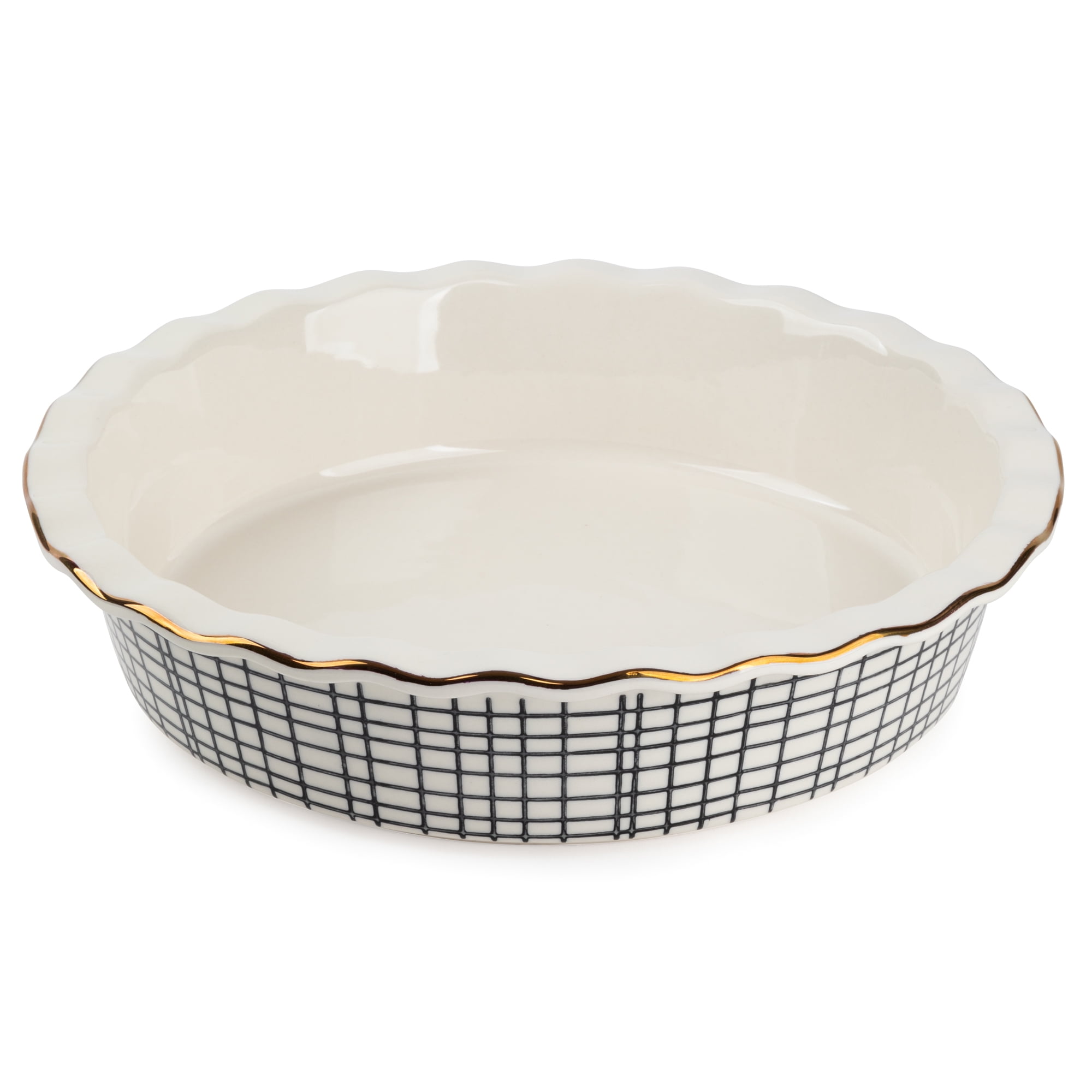 Thyme Table Stoneware 9 Inch Pie Dish Black White Crosshatch 