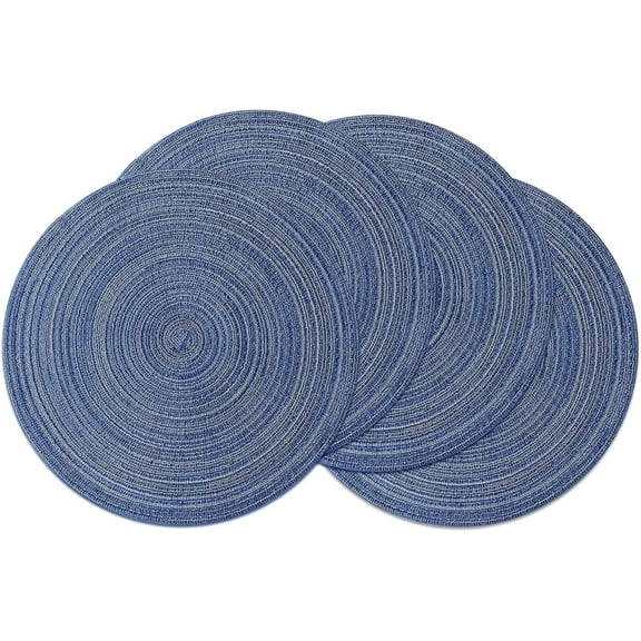 Siloon Round Placemats Heat and Slip Resistant Cotton Table Mats, Washable Bohemian Placemats for Dining Tables (Denim Blue, Set of 4)