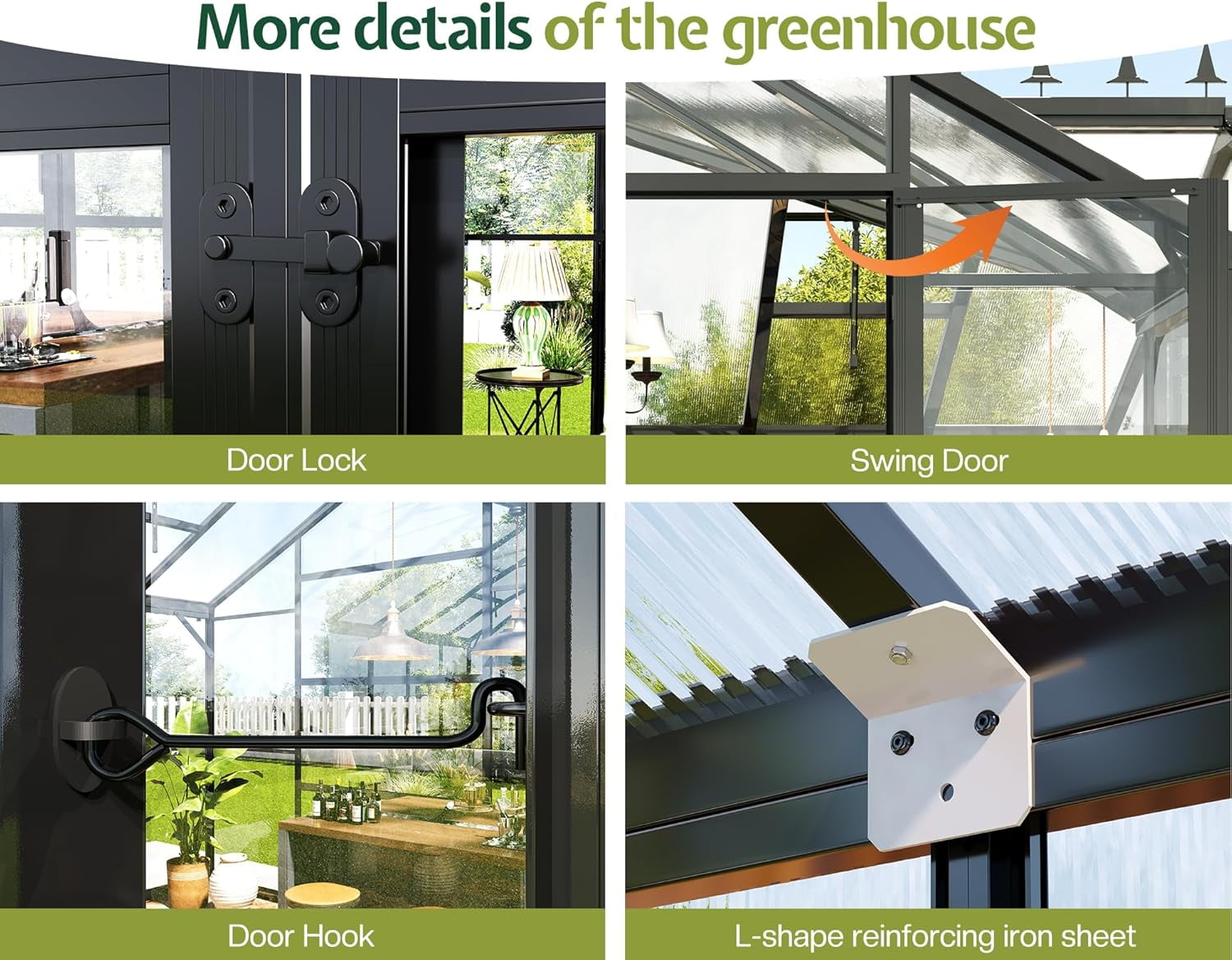 Jocisland Chalet Greenhouse 12x10x8 ft with Quick-Connect Fittings, for Outdoors Garden Backyard, Walk-in Aluminum Greenhouse with 2 Vents, Black