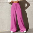 thumbnail image 2 of Pantalones de chándal de pierna ancha para mujer, pantalones casuales sueltos de color sólido, cómodos pantalones de chándal holgados, bolsillos rosa/L, 2 of 6