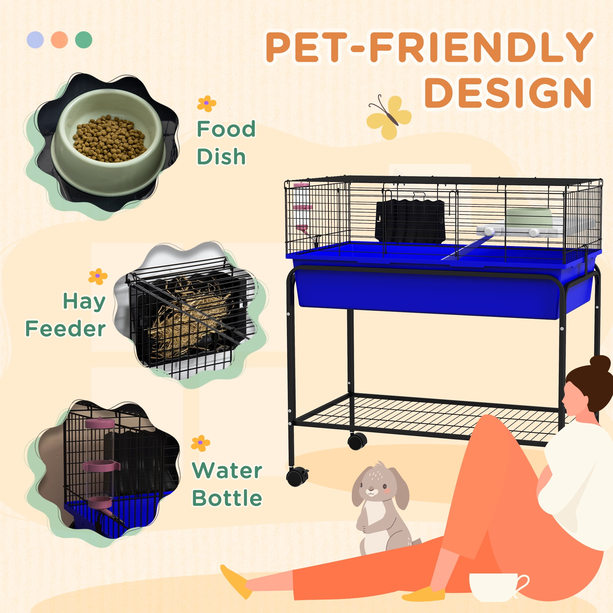 PawHut Small Animal Cage Guinea Pig, Hedgehog, Ferret, Blue