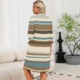 thumbnail image 7 of Women's Robes Zipper Lightweight Loose Fit Bathrobes for Women Zipper Front 3/4 Sleeve Knee Length Striped Trendy Pajama Sleepwear with Pockets Khaki XXXL, 7 of 7