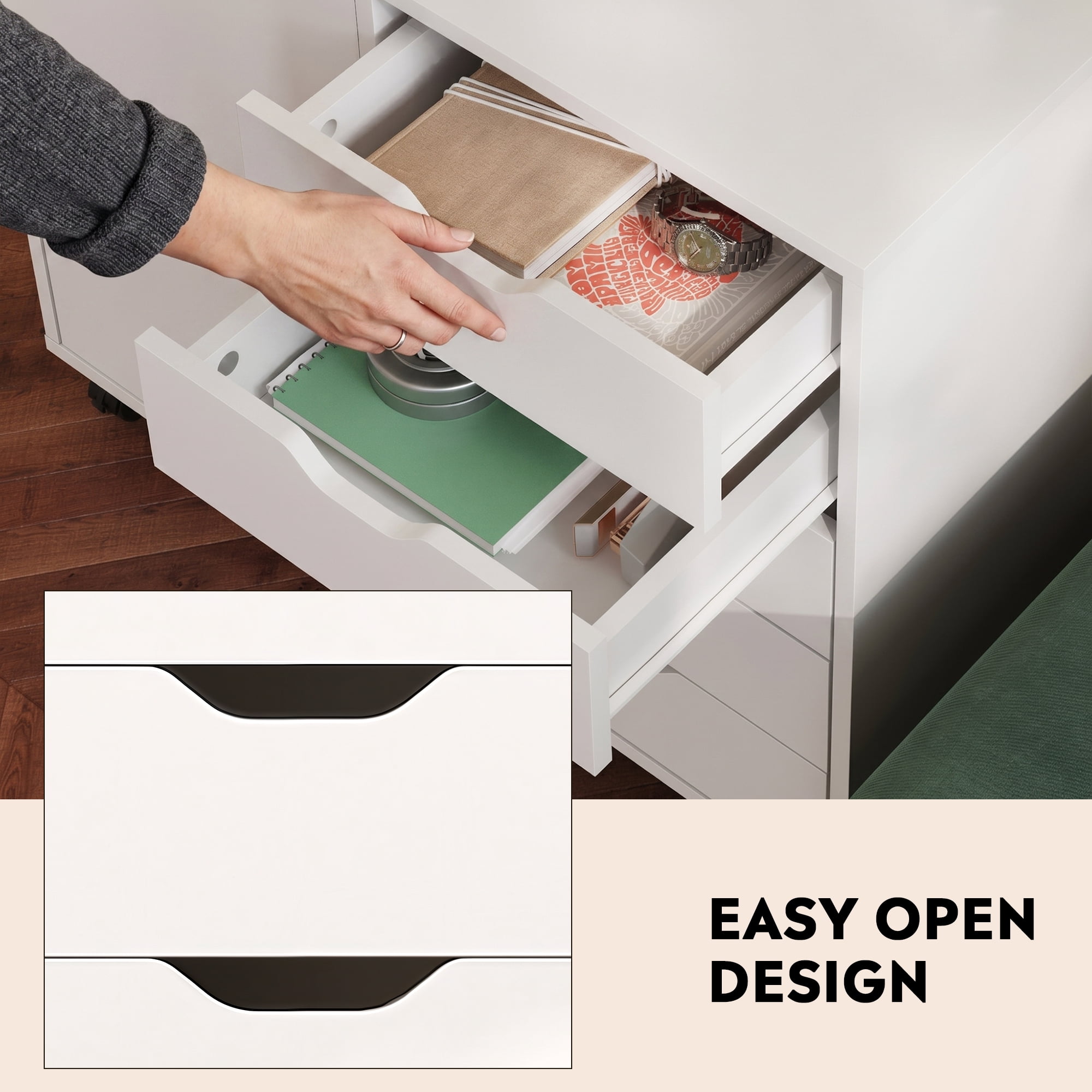 GALAXHERO 5-Drawer Storage Cabinet, Mobile Printer Stand Filing Cabinet for Home Office, Wood File Cabinet, White