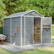 8x6 FT Outdoor Storage Shed, Asofer Resin Garden Shed with Floor, Heavy-Duty Plastic Shed, All-Weather Colorfast, Grey