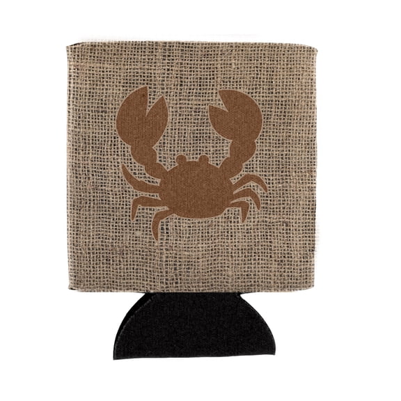 Crab Burlap and Brown Can or Bottle Beverage Insulator Hugger