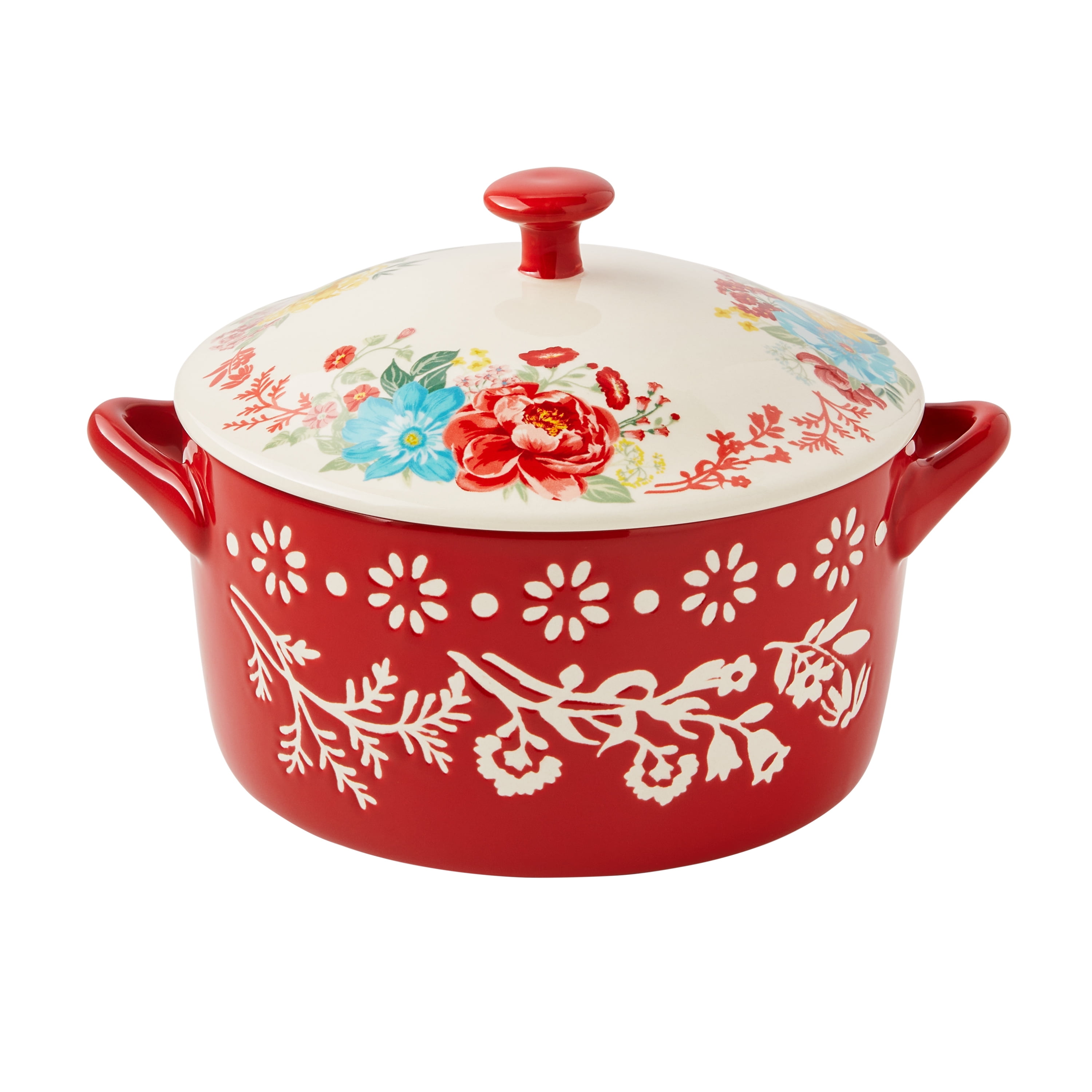 (4 pack) The Pioneer Woman Fancy Flourish Round Ceramic Casserole Dish with Lid