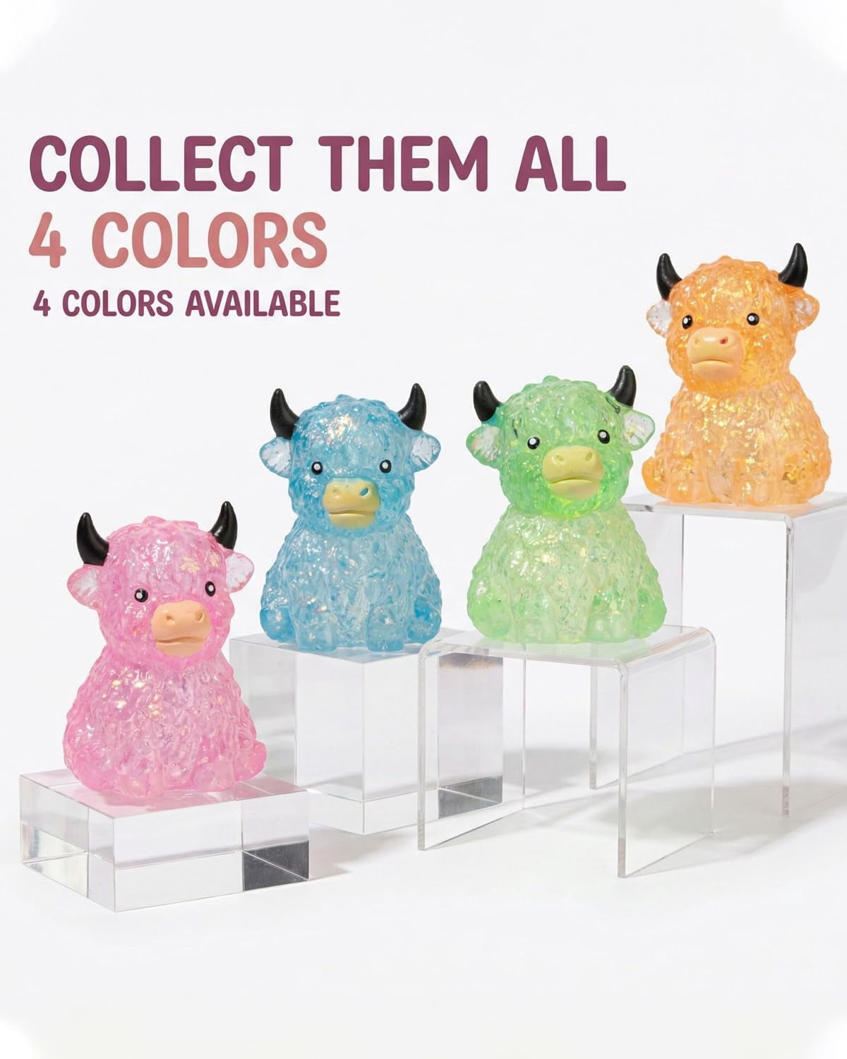 Glitter Highland Cow Fidget - Soft Slow Rising Stress Ball, Sparkly Squeeze for Adults, Cute Cow Lover