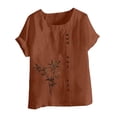 thumbnail image 3 of Oplxuo Womens Cotton Linen Short Sleeve Tops Casual Crew Neck T Shirts Embroidered Blouse Plus Size Loose Fit Summer Tunics, 3 of 4