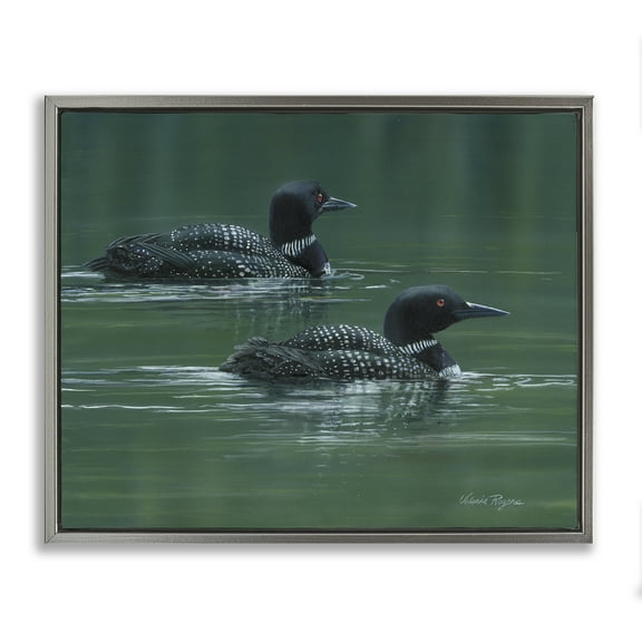 Stupell Industries Peaceful Loon Duo Animals Painting Gray Floater Framed Canvas Art Print Wall Art, 31 x 25
