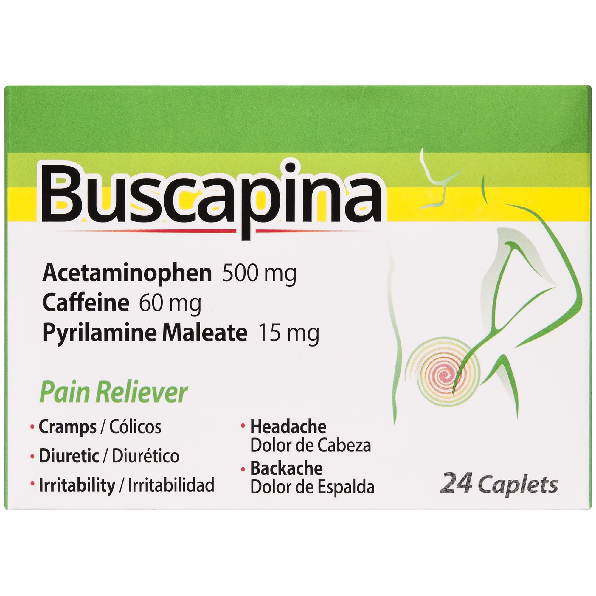 Buscapina Multi Symptom Pain Relief Acetaminophen and Caffeine, 24 Ct