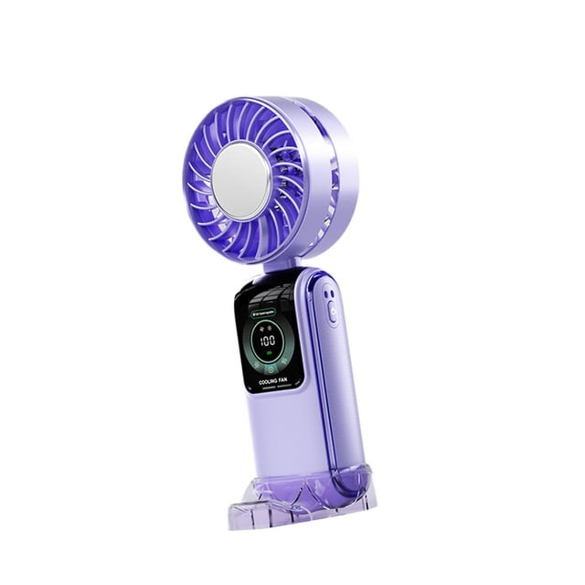 Ventilador de mano pequeño con ruido de pantalla LED bajo 35dB Cargo USB práctico 100 Ventilador personal de velocidad ajustable para el estado físico violeta