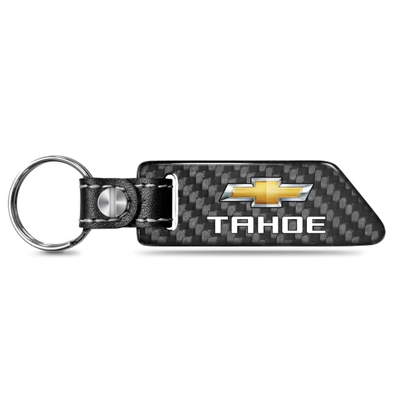 iPick Image for Chevrolet Tahoe Black Real Carbon Fiber Blade Style with Black Leather Strap Key Chain, Official Licensed