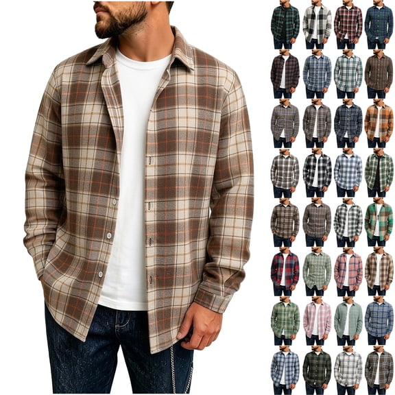 Jopfuhed Mens Button Down Plaid Shirts Lightweight Trendy Retro Regular Fit Casual Wrok Long Sleeve Checkered Shirt Sizes,S-2XL