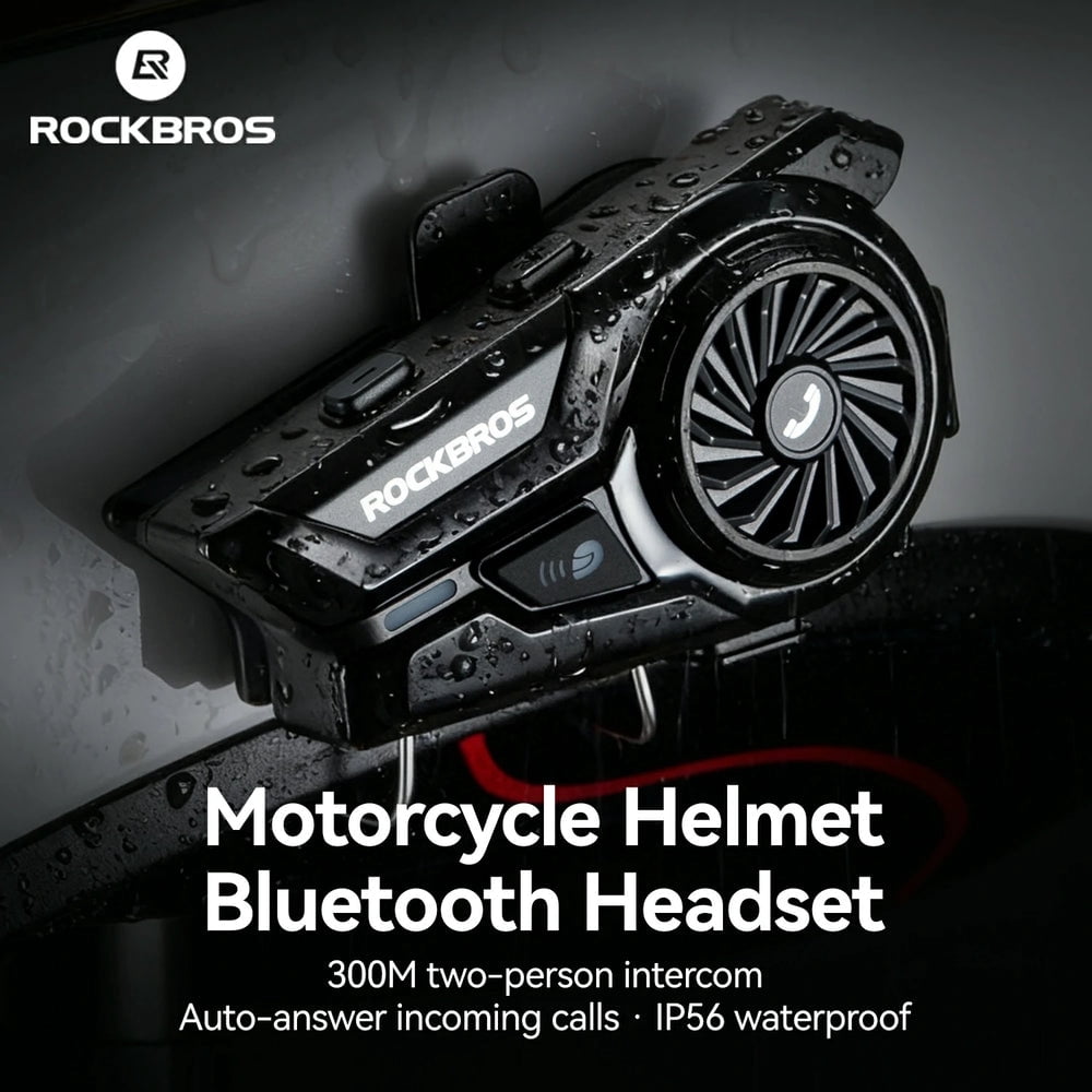 ROCKBROS R1 Motorcycle Helmet Bluetooth Headset, Bluetooth 6.0 Communication System with AI Noise Reduction, 300M Intercom, IP56 Waterproof Hi-Fi Helmet Speakers