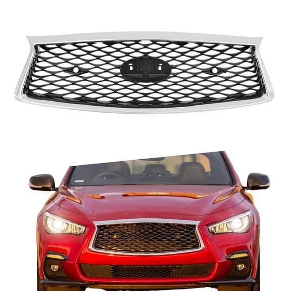 ONEPI Chrome Front Grill W/ Black Insert Compatible with INFINITI Q50 Sport 2018 2019 2020 2021 2022 Models, No Emblem
