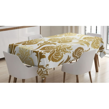 

Gold and White Tablecloth Damask Ombre Abstract Image with Floral Asian Inspired Details Print Rectangular Table Cover for Dining Room Kitchen 60 X 84 Inches Yellow and White by Ambesonne