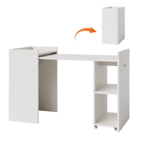 GIMMYFIVE 50" Folding Computer Desk with 3-Tier Shelves and Drawer, Reversible Mobile Office Table, Space-Saving for Apartment